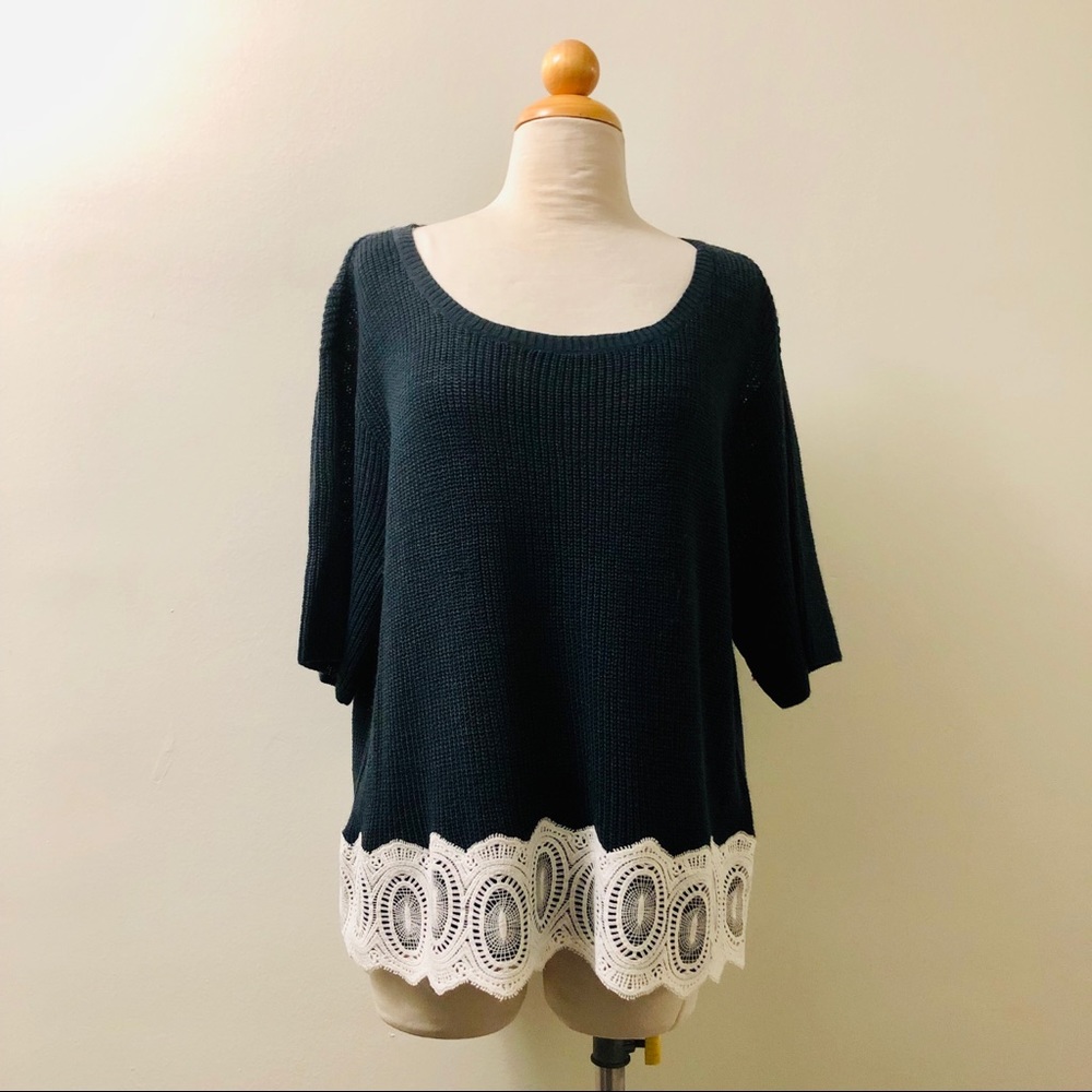 Lauren Conrad Cropped Sweater Lace Trim XL